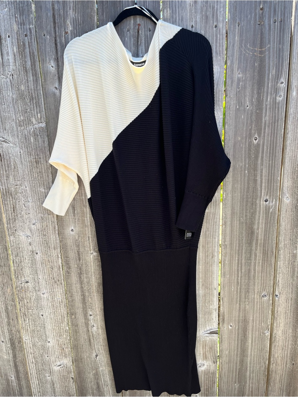 Express Diagonal Colorblock Ribbed Dress in Black & Cream